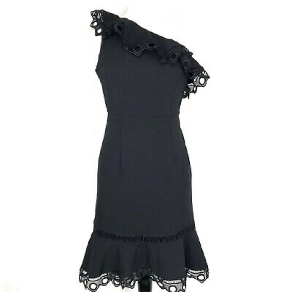 Nanette Lepore NWT Women’s Size 2 One Shoulder Knit Dress High Low Flounce New - Picture 5 of 11
